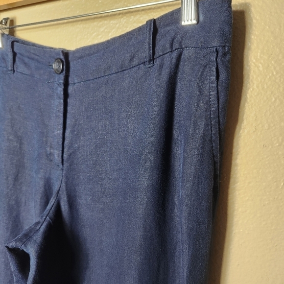 Ann Taylor Loft Marisa 100% Linen Navy Mid Rise Wide Leg Pants-Size 8 - Picture 2 of 9